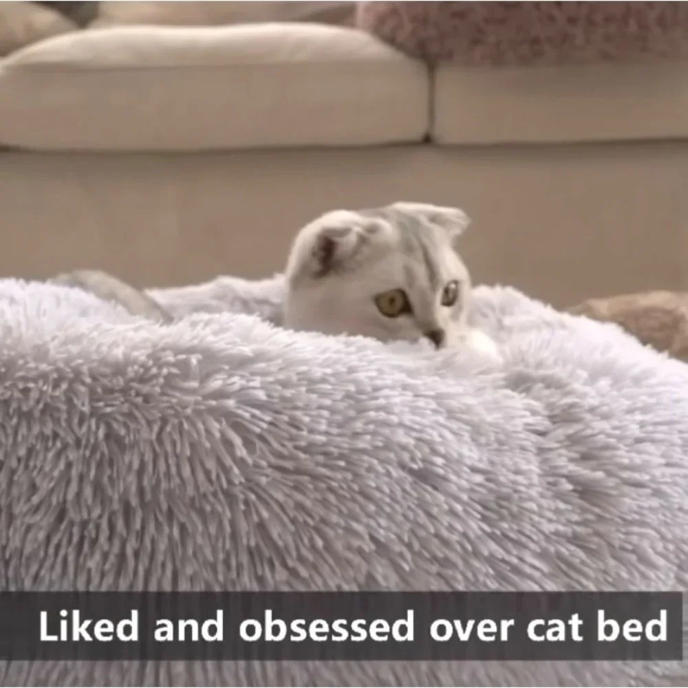 Donut Pet Bed 80cm XLarge Khaki Soft Warm Fluffy Cat Dog Bed